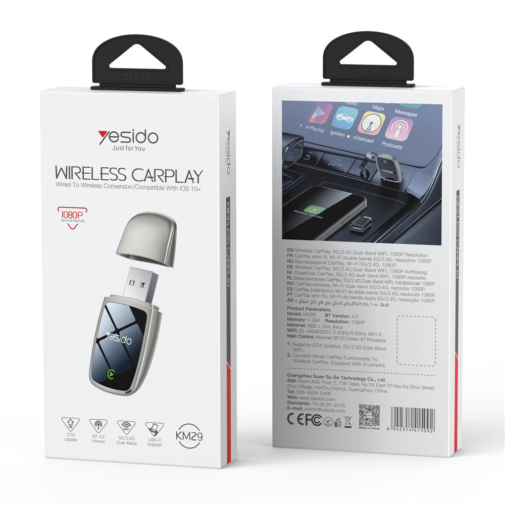 Adaptador Carplay Inalámbrico Yesido KM29 para la Serie Apple iPhone