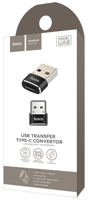 Adaptador de datos y carga USB-C - USB-A HOCO UA6, negro