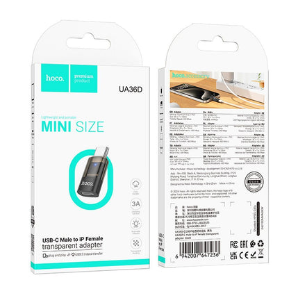 Adaptador de Datos y Carga Lightning - USB-C HOCO UA36D, Negro