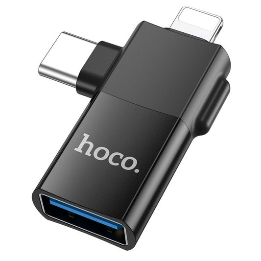Adaptador OTG USB-C / Lightning - USB-A HOCO UA17, Negro