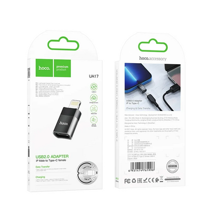 Adaptador de carga y datos USB-C - Lightning HOCO UA17, negro 