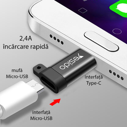 Adaptador de Datos y Carga microUSB - USB-C Yesido GS04, Negro