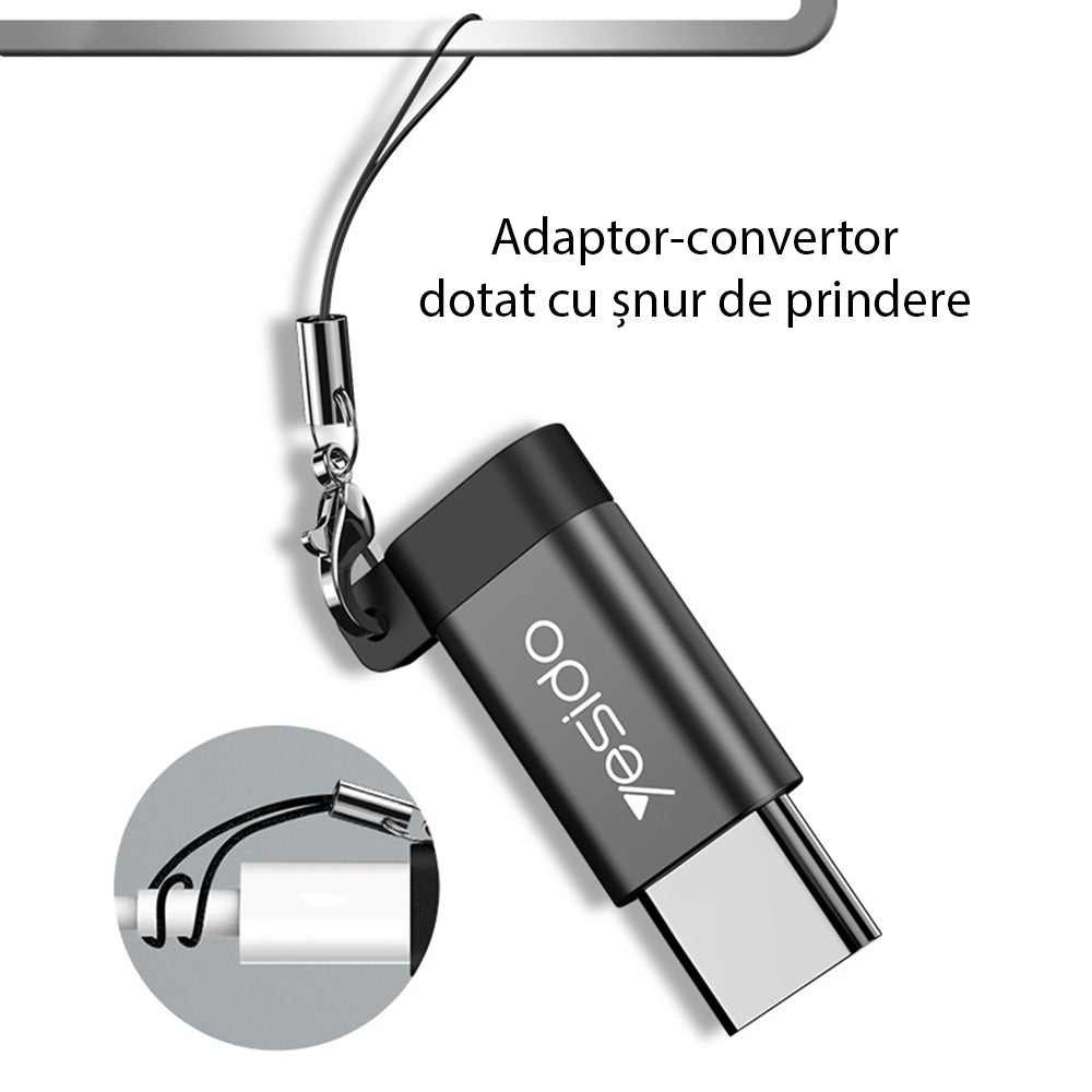 Adaptador de Datos y Carga microUSB - USB-C Yesido GS04, Negro