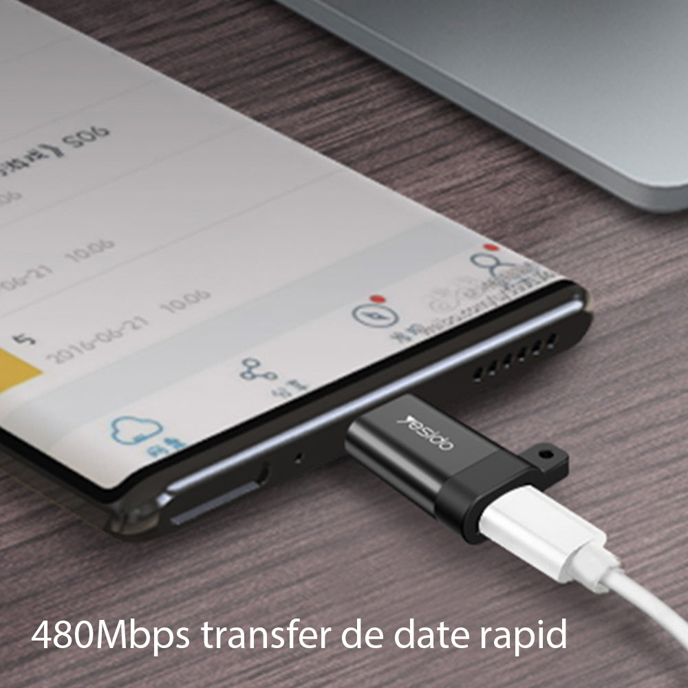 Adaptador de Datos y Carga microUSB - USB-C Yesido GS04, Negro