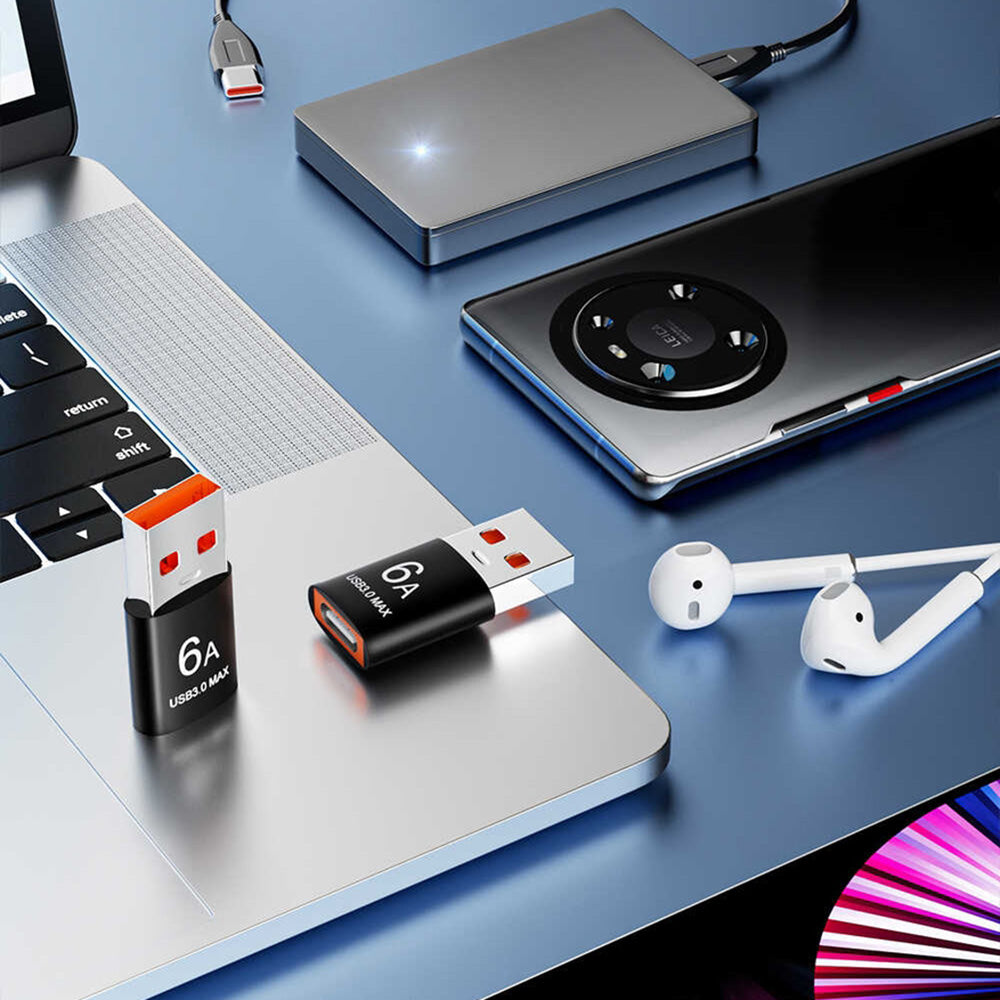 Adaptador de Datos y Carga USB-C - USB-A Techsuit A5 HyperPort, Negro Naranja