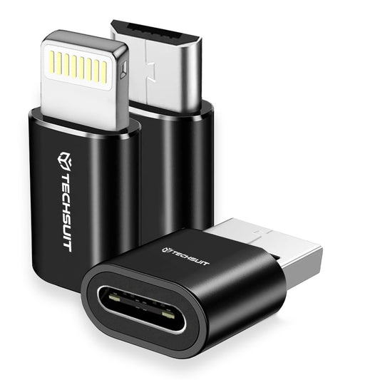 Adaptador de Datos y Carga USB-C - Lightning / microUSB / USB-A Techsuit A19 TriFlashX 3in1, Negro