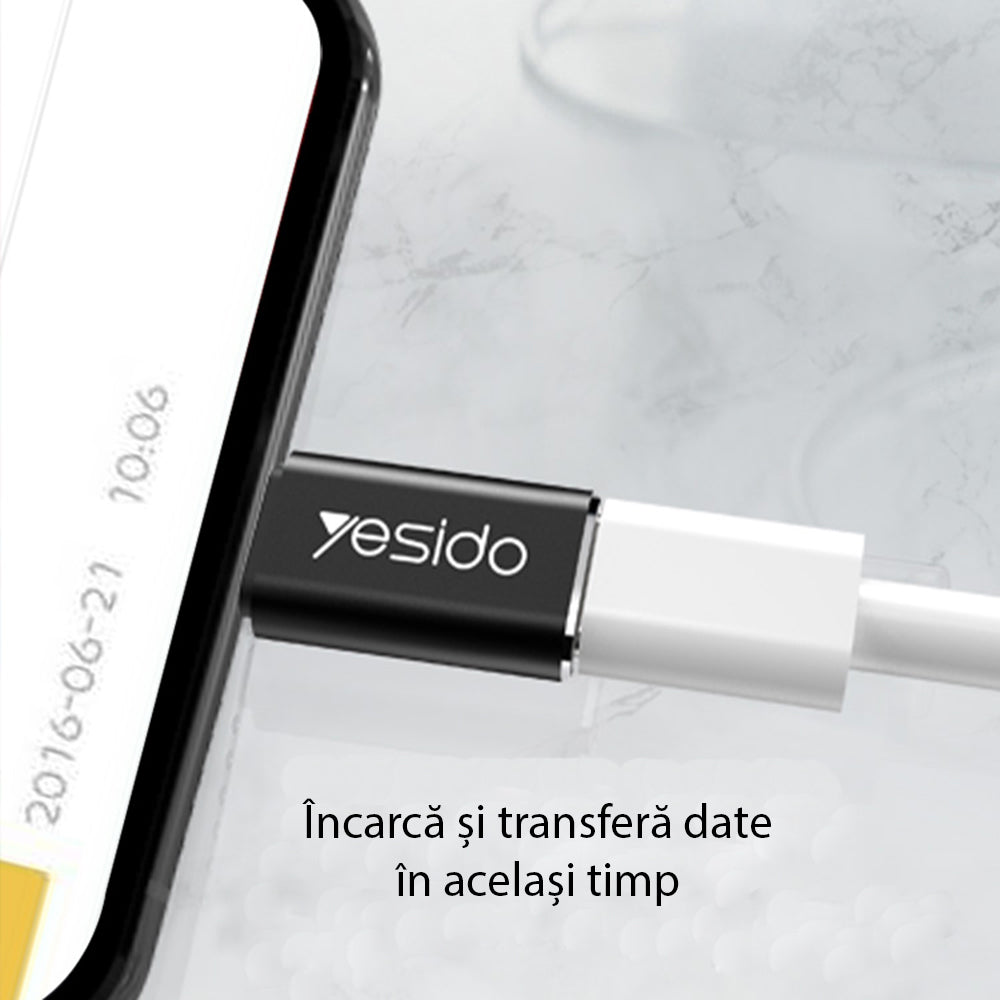 Adaptador de Datos y Carga USB-C - Lightning Yesido GS03, Negro