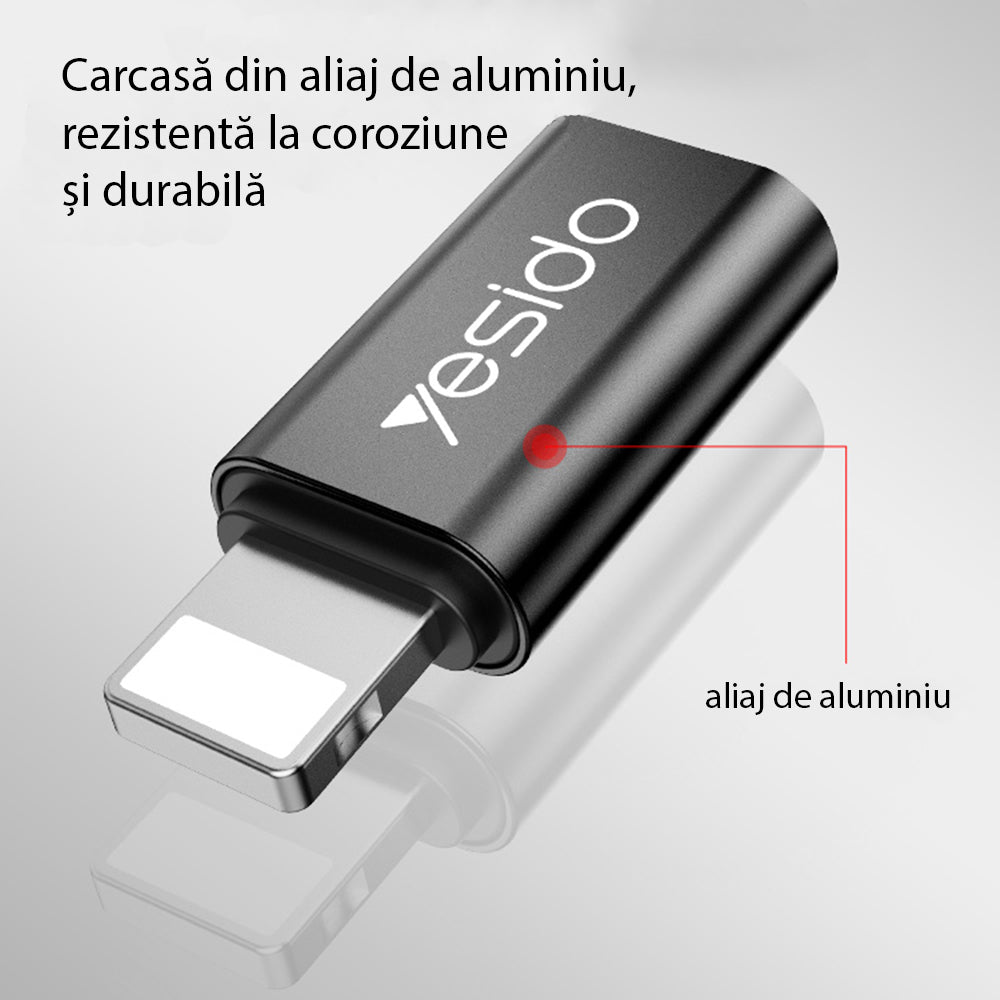Adaptador de Datos y Carga USB-C - Lightning Yesido GS03, Negro