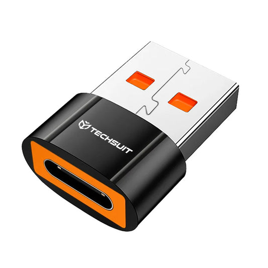 Adaptador de Datos y Carga USB-C - USB-A Techsuit A7 HyperPort, Negro Naranja