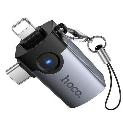 OTG Lightning / USB-C - USB-A Adapter HOCO UA46D, Gray