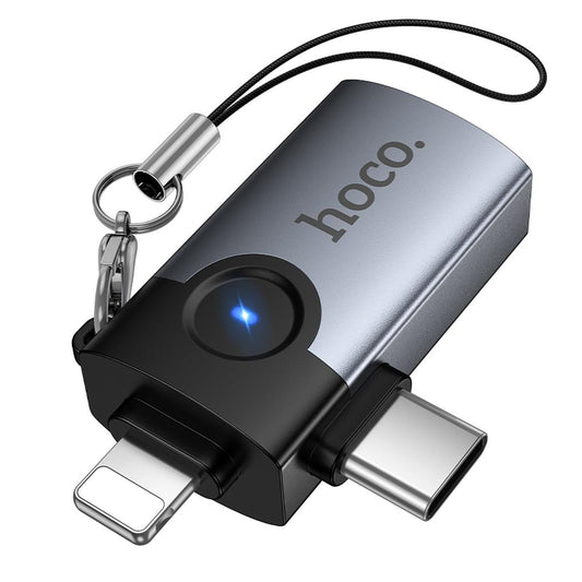 Adaptador OTG Lightning / USB-C - USB-A HOCO UA46D, Gris