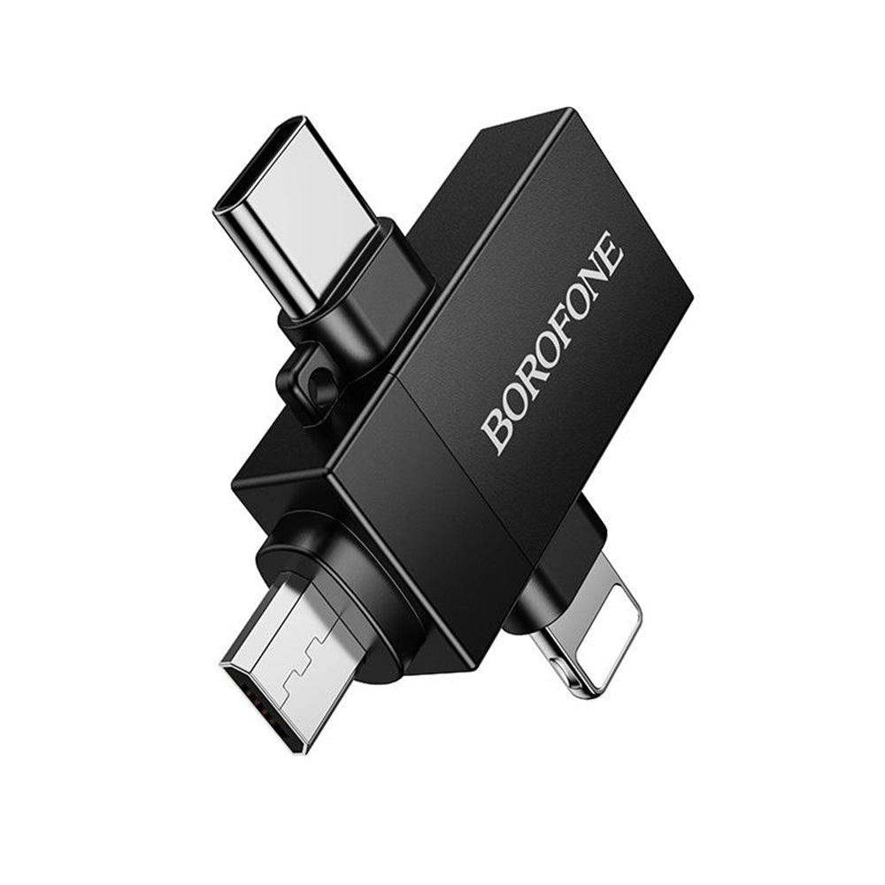 Adaptador OTG Lightning / microUSB / USB-C - USB-A Borofone BV26D, Negro