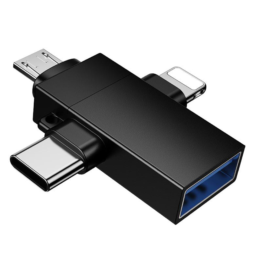 Adaptador OTG Lightning / microUSB / USB-C - USB-A Borofone BV26D, Negro