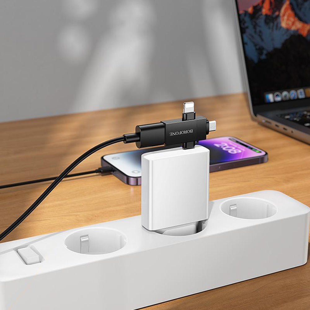 Adaptador OTG Lightning / microUSB / USB-C - USB-A Borofone BV26D, Negro