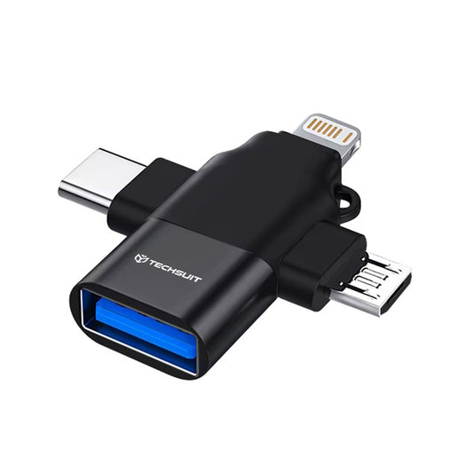Adaptador OTG Lightning / microUSB / USB-C - USB-A Techsuit A17 SoundVoltX, Negro