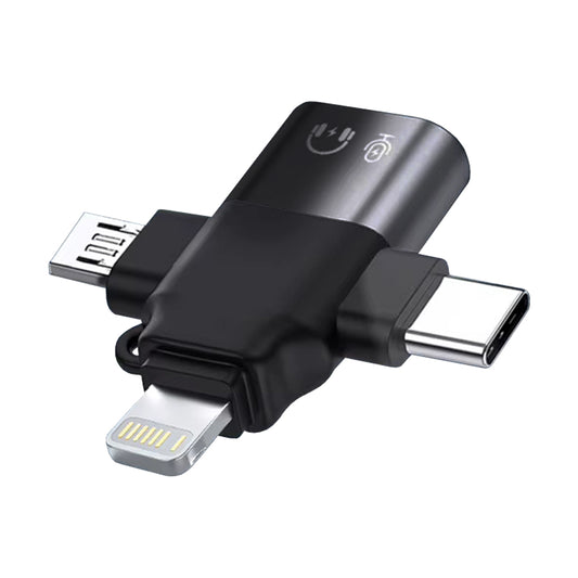 Adaptador OTG Lightning / microUSB / USB-C - USB-A Techsuit A17 SoundVoltX, Negro
