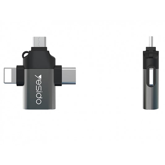 Adaptador OTG Lightning / microUSB / USB-C - USB-A Yesido GS15, Negro