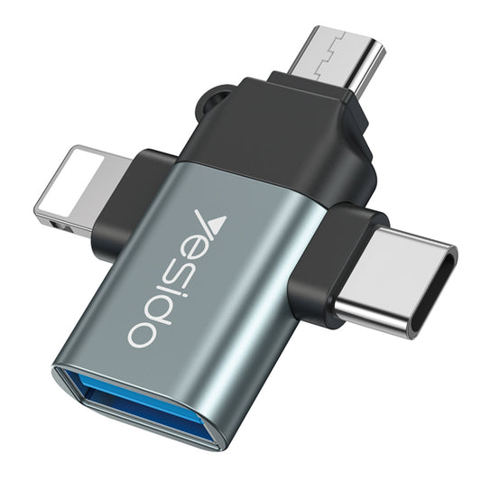 Adaptador OTG Lightning / microUSB / USB-C - USB-A Yesido GS15, Negro