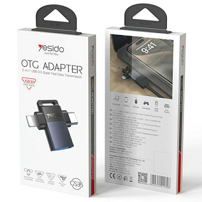 Adaptador OTG Lightning / USB-C - USB-A Yesido GS35, Gris