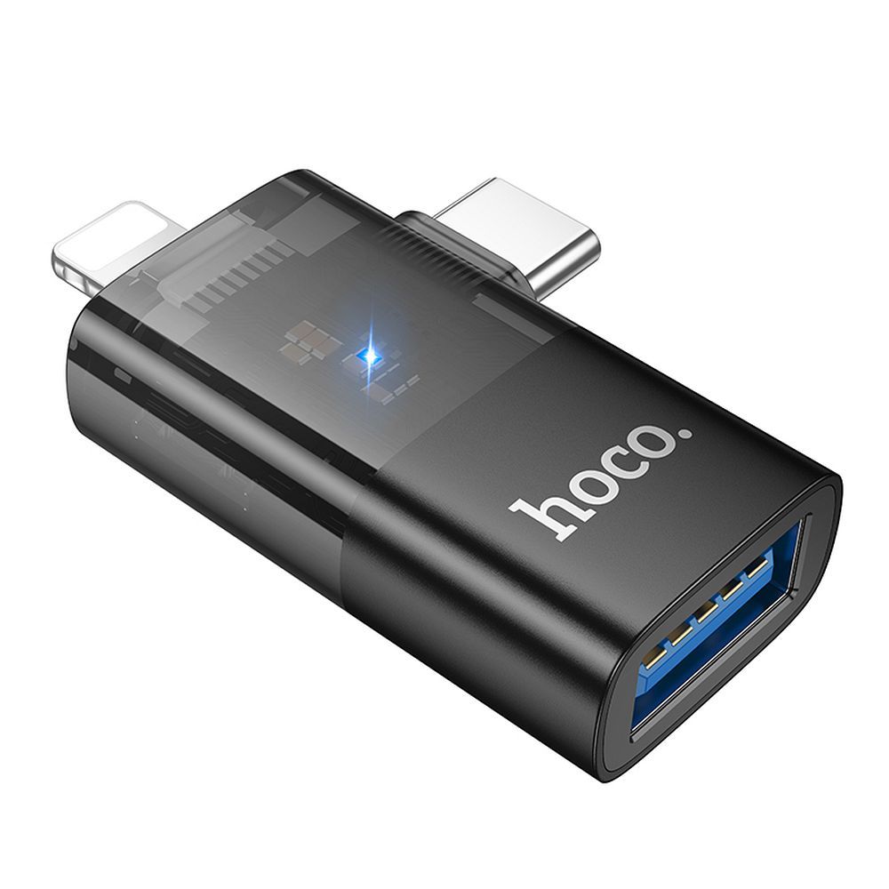 Adaptador OTG Lightning / USB-C - USB-A HOCO UA36E, Negro