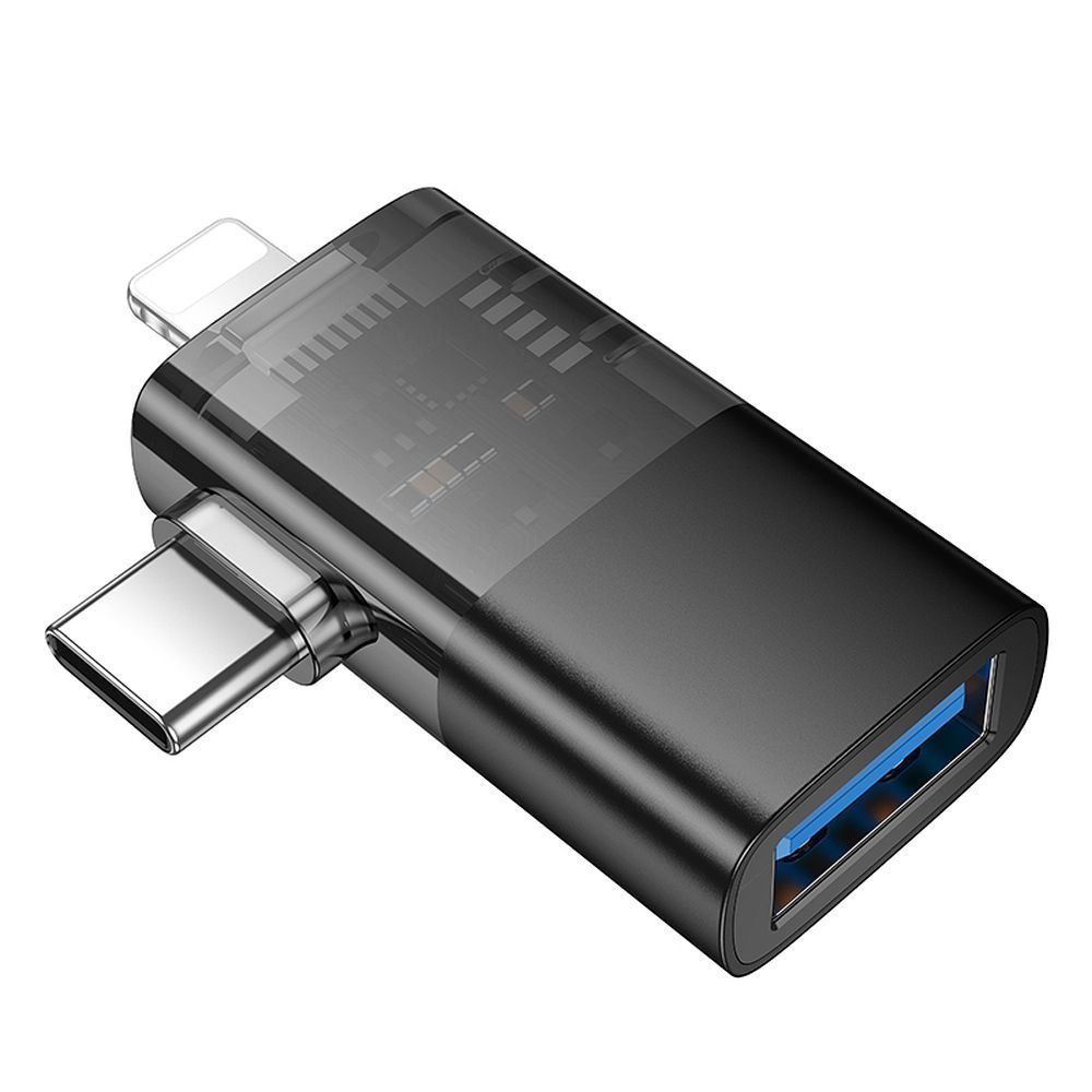 Adaptador OTG Lightning / USB-C - USB-A HOCO UA36E, Negro