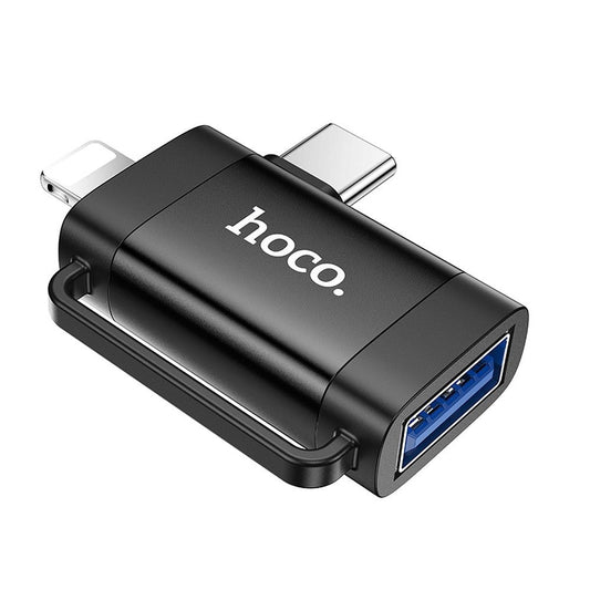 Adaptador OTG USB-C / Lightning - USB-A HOCO UA31F, Negro