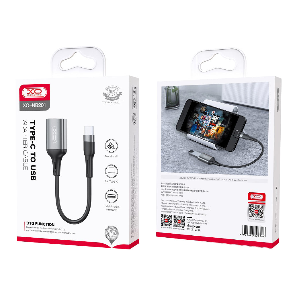 Adaptador OTG USB-C - USB-A XO Design NB201, Negro