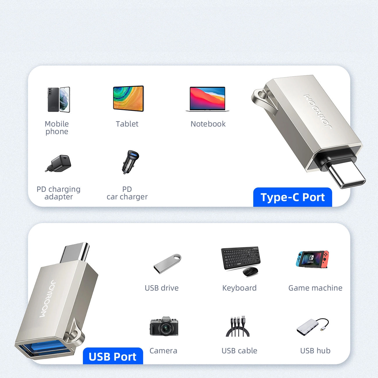OTG USB-C to USB-A Adapter Joyroom S-H151, Silver