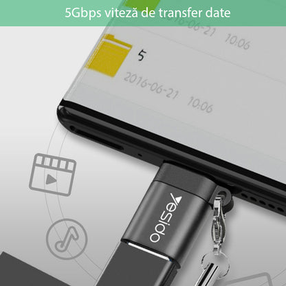 Adaptador OTG USB-C - USB-A Yesido GS06, Negro