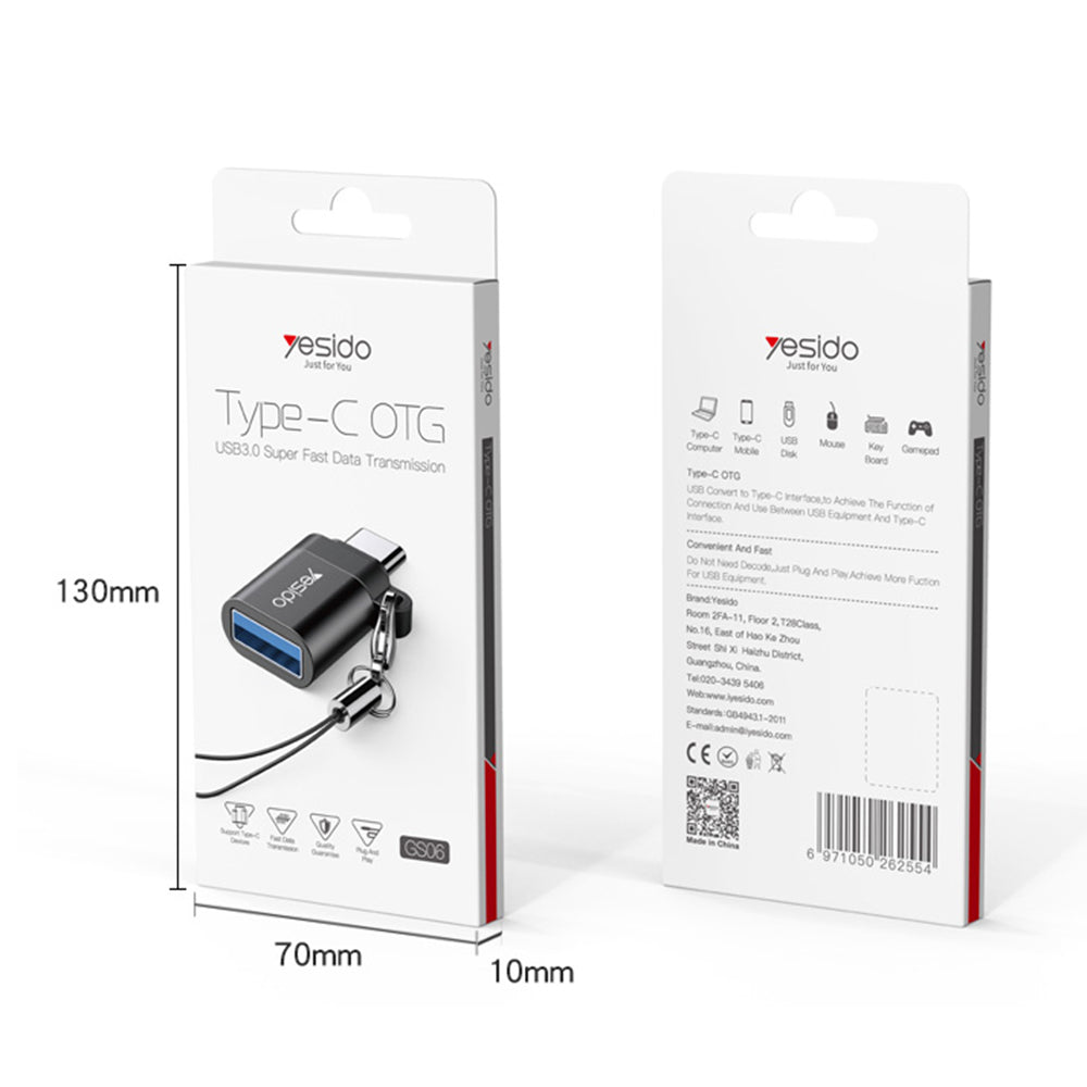 Adaptador OTG USB-C - USB-A Yesido GS06, Negro