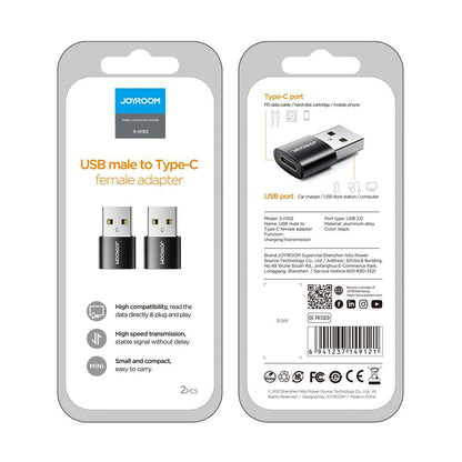 Adaptador de Datos y Carga USB-C - USB-A Joyroom S-H152, Set de 2 piezas, Negro