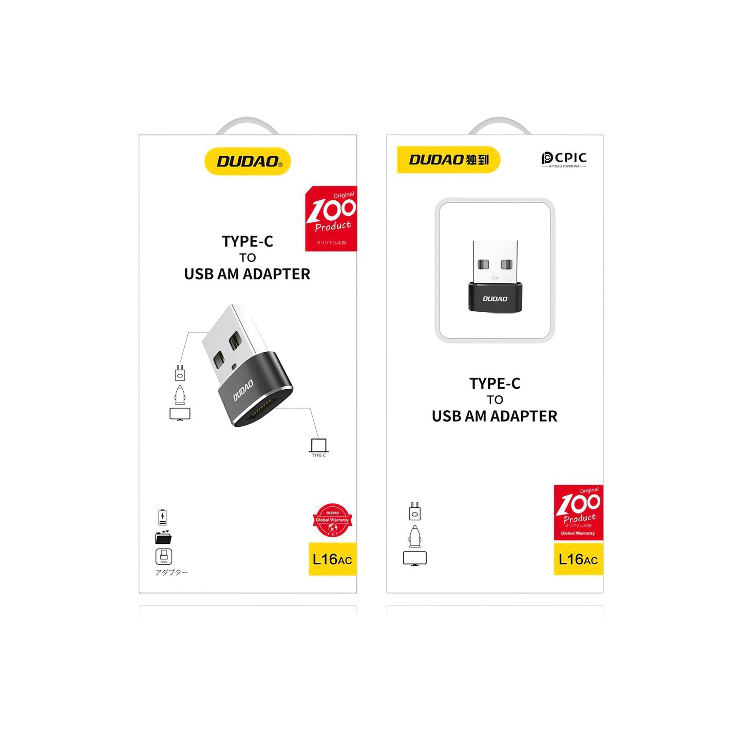 Adaptador de carga y datos USB-C a USB-A Dudao L16AC, negro