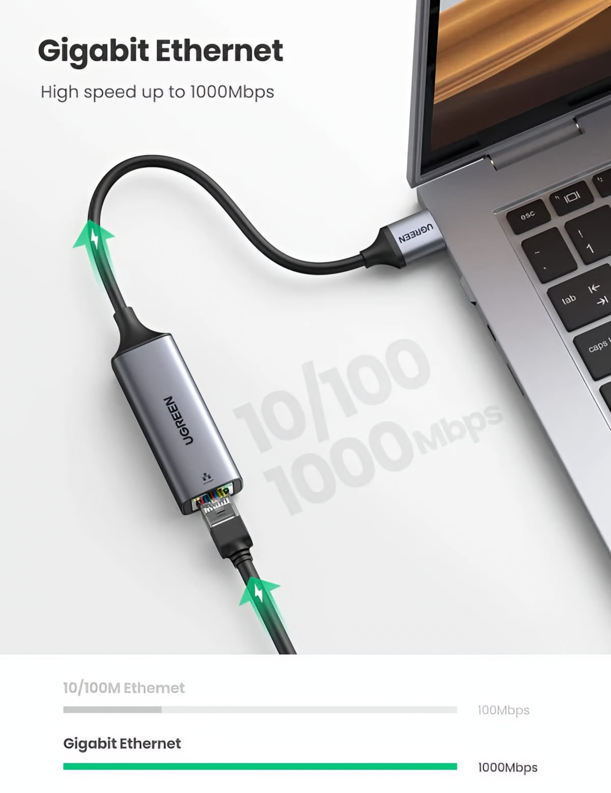 Tarjeta de Red UGREEN CM209, RJ45, USB, Gris