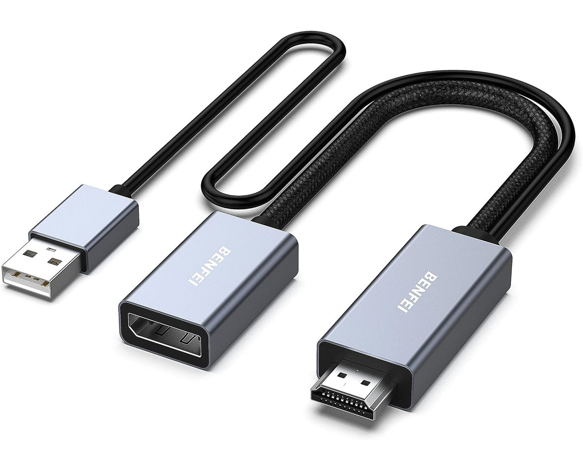 Adaptador de Video Benfei, HDMI - DisplayPort / USB, 4K, Gris