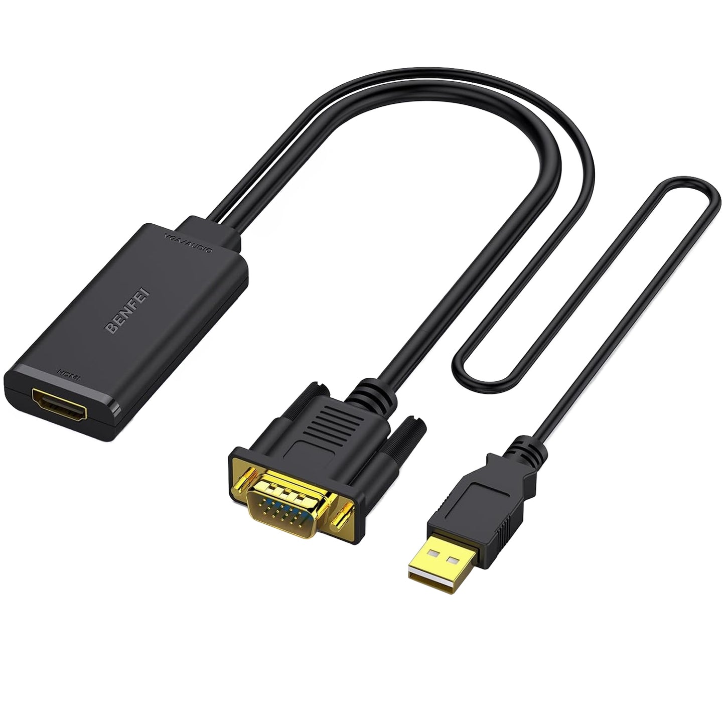 Adaptador de Video Benfei, VGA / USB-A - HDMI, 1080P, Negro