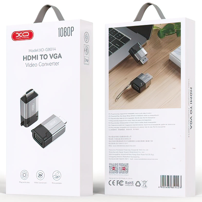 Adaptador de vídeo XO Design GB014, HDMI - VGA, Gris 