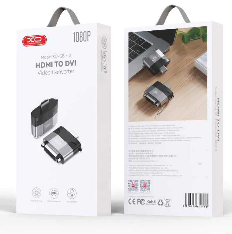 Adaptador de vídeo XO Design GB013, HDMI - DVI, Gris 