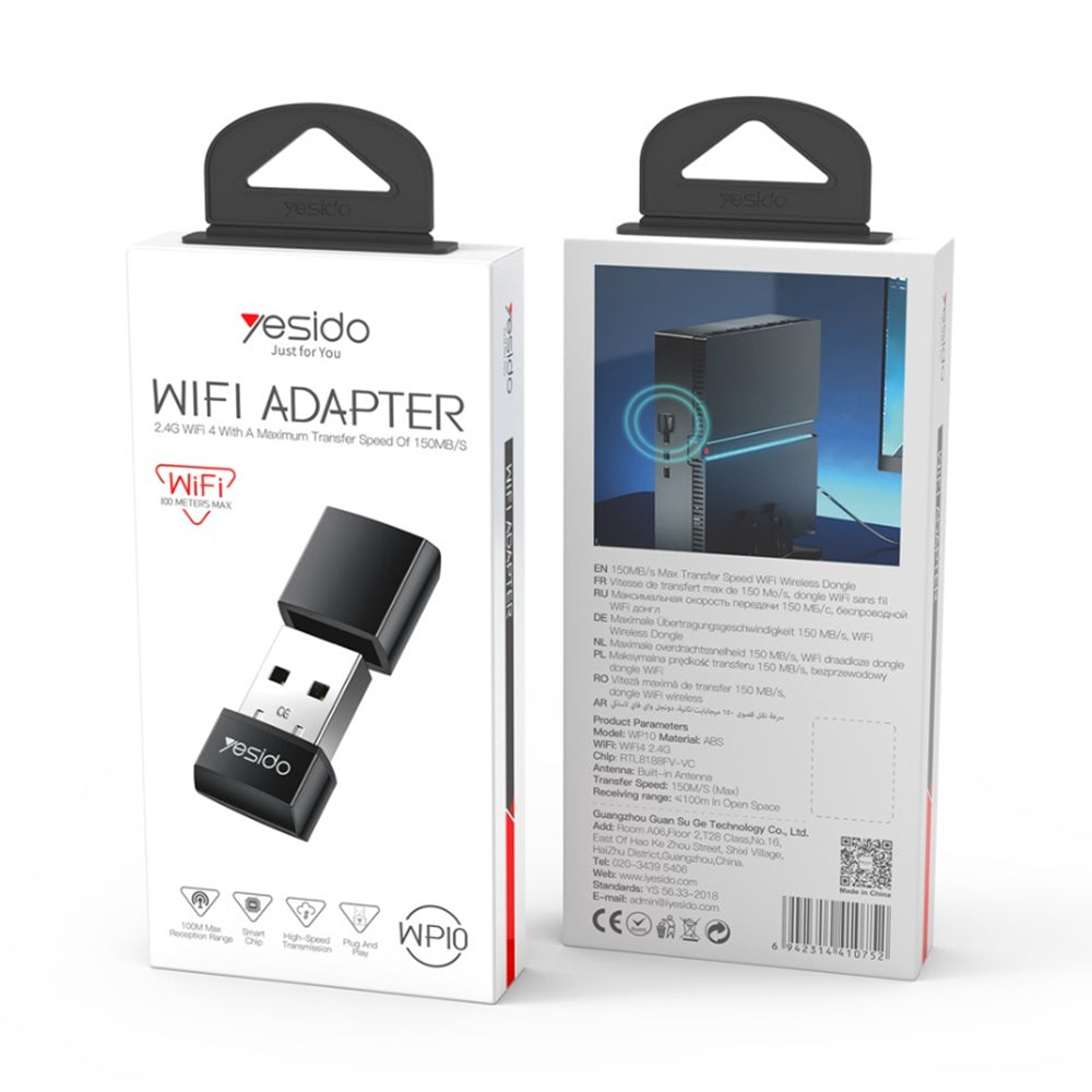 Adaptador inalámbrico Yesido WP10, 150Mbps, Negro
