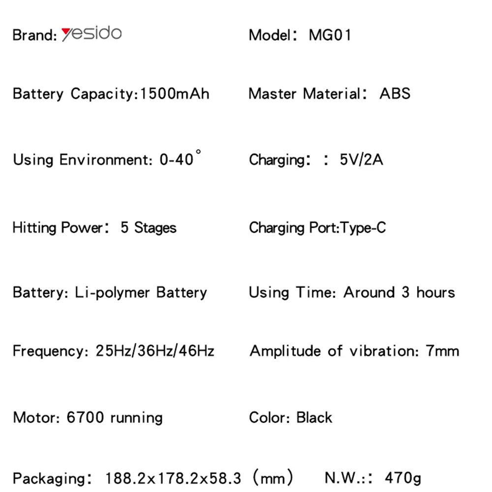 Aparato de Masaje Yesido MG01, Negro