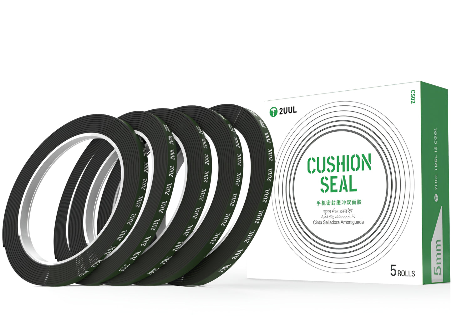 Cinta Adhesiva 2UUL CS02, 5mm, Negra, Set de 5 piezas