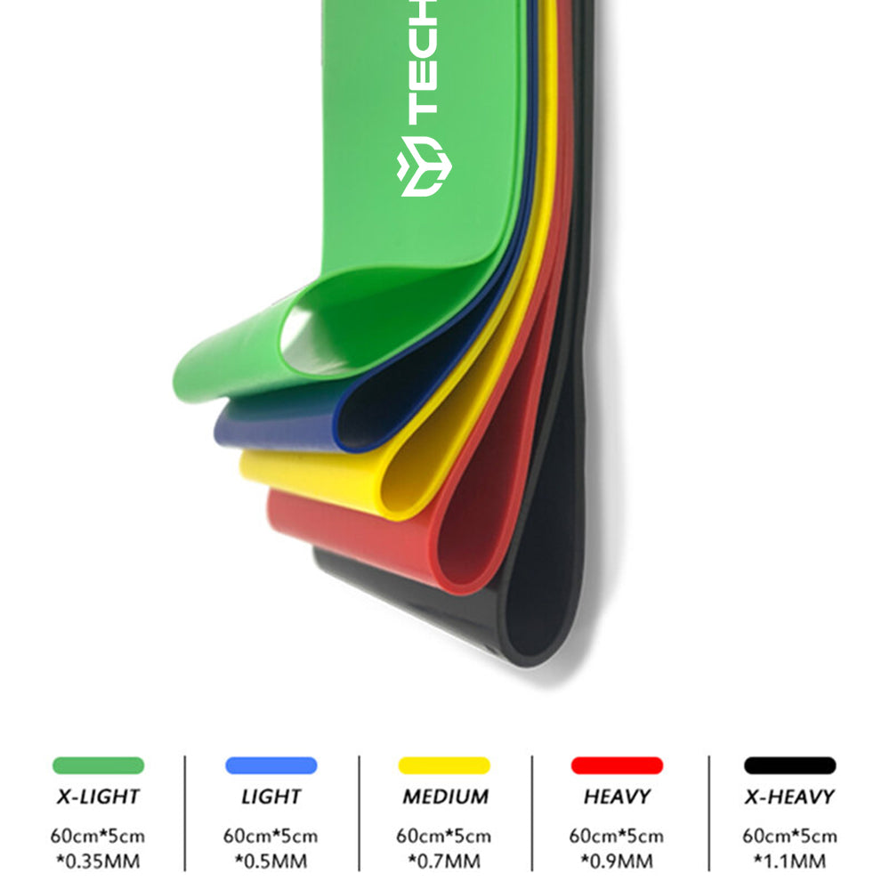 Banda Elástica Fitness Techsuit TS-01, Set de 5 piezas, Multicolor