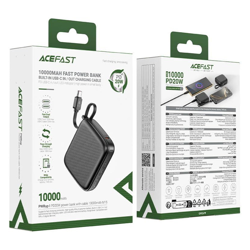 Batería Externa Acefast M15, 10000mAh, 20W, PD, 2 x USB-C, Negra