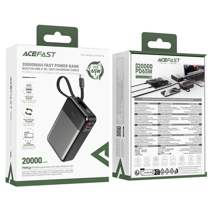 Batería Externa Acefast M21, 20000mAh, 65W, QC + PD, 1 x USB-A - 2 x USB-C, Negra