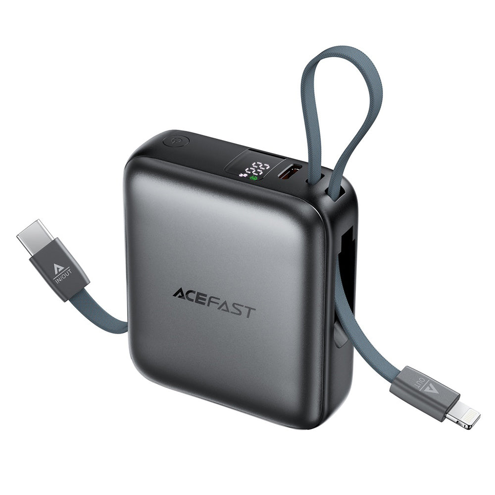Batería Externa Acefast M23, 10000mAh, 22.5W, QC + PD, 1 x Lightning - 2 x USB-C, Gris