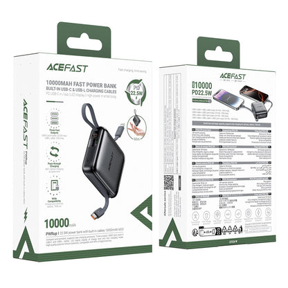Batería Externa Acefast M23, 10000mAh, 22.5W, QC + PD, 1 x Lightning - 2 x USB-C, Gris