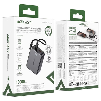 Batería Externa Acefast M28, 10000mAh, 22.5W, QC + PD, 1 x USB-A - 2 x USB-C, Negra