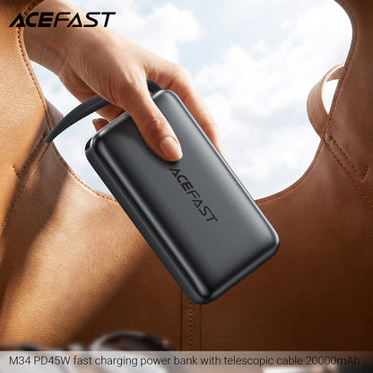 Batería Externa Acefast M34, 20000mAh, 45W, QC + PD, 1 x USB-A - 2 x USB-C, Plateada