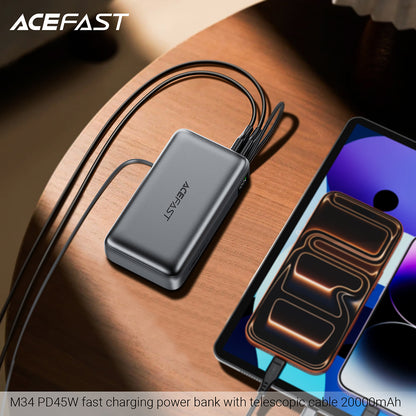 Batería Externa Acefast M34, 20000mAh, 45W, QC + PD, 1 x USB-A - 2 x USB-C, Plateada