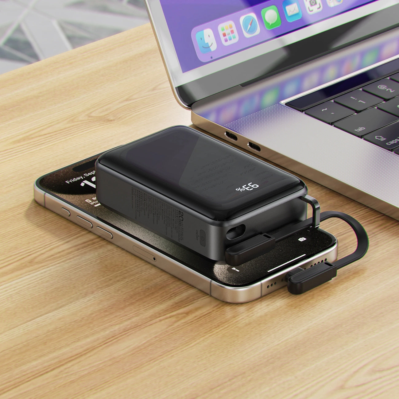 Batería Externa Acefast M4, 20000mAh, 67W, PD, 1 x USB-A - 2 x USB-C, Negra