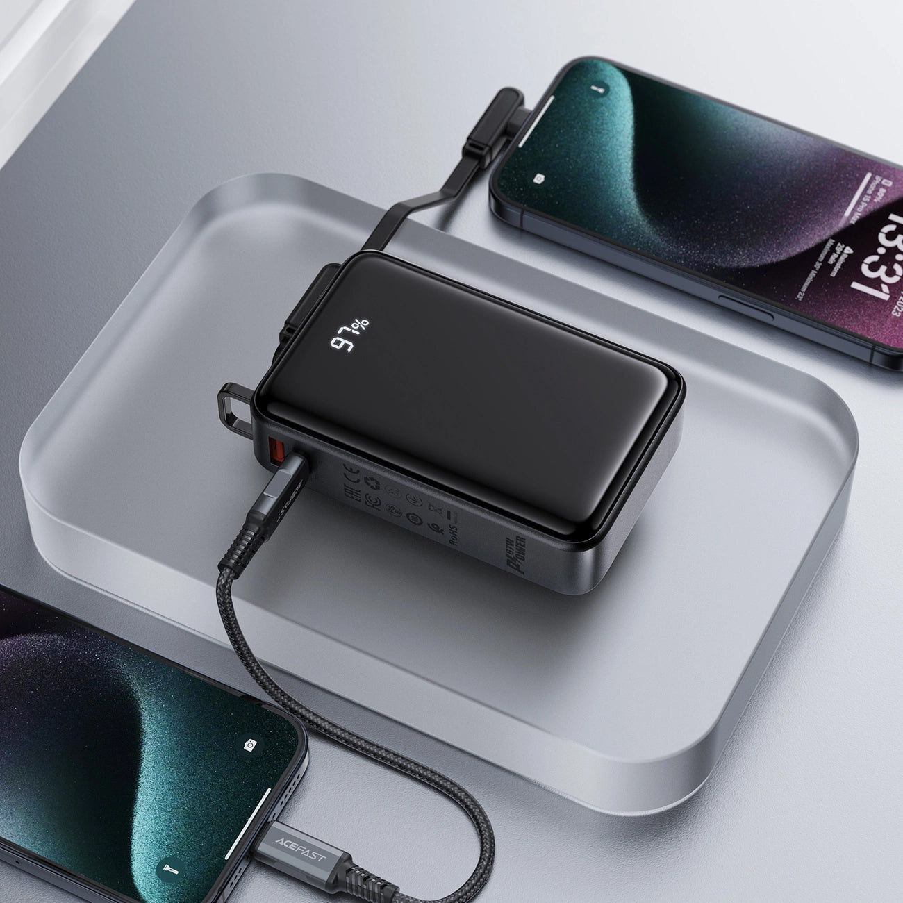 Batería Externa Acefast M4, 20000mAh, 67W, PD, 1 x USB-A - 2 x USB-C, Negra